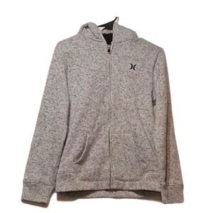 Hurley Zip Hoodie Sweater Grey w/ Black Flecks Kid L 2 Pocket Fleeced Lined Hood